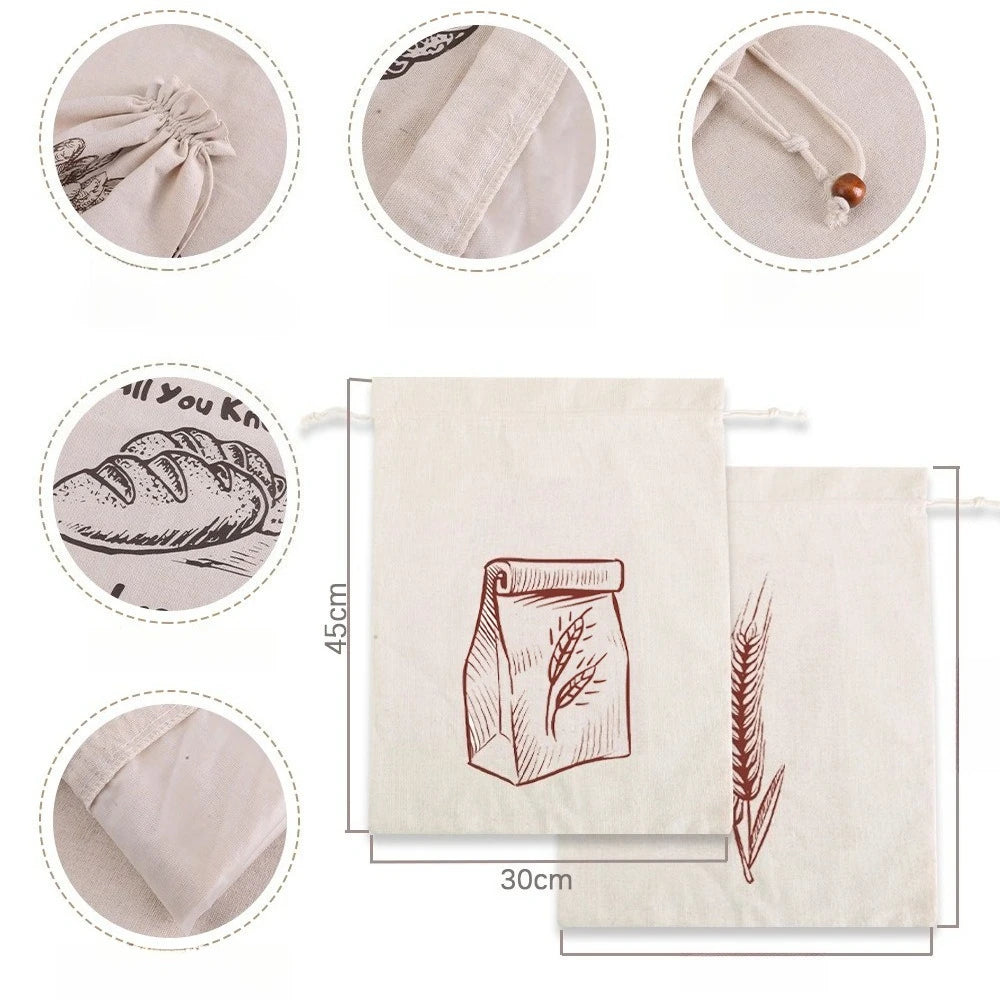 Reusable Linen Bread Bag | Drawstring Artisan Loaf Storage Bag