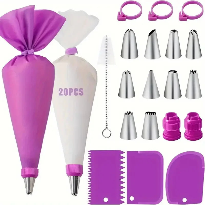 Cake Decorating Set – Silicone Piping Bags & Steel Nozzles