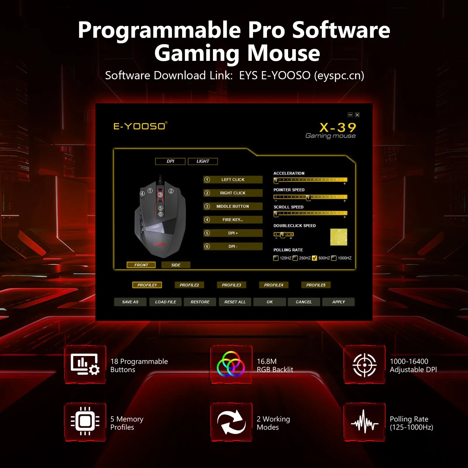 E-YOOSO X-39 Programmable Gaming Mouse, Wired RGB Mouse with 18 Buttons, 8 Removable Weights, 5 DPI, Ergonomic Grip for Computer Peaceful Pleasures Health and Wellness