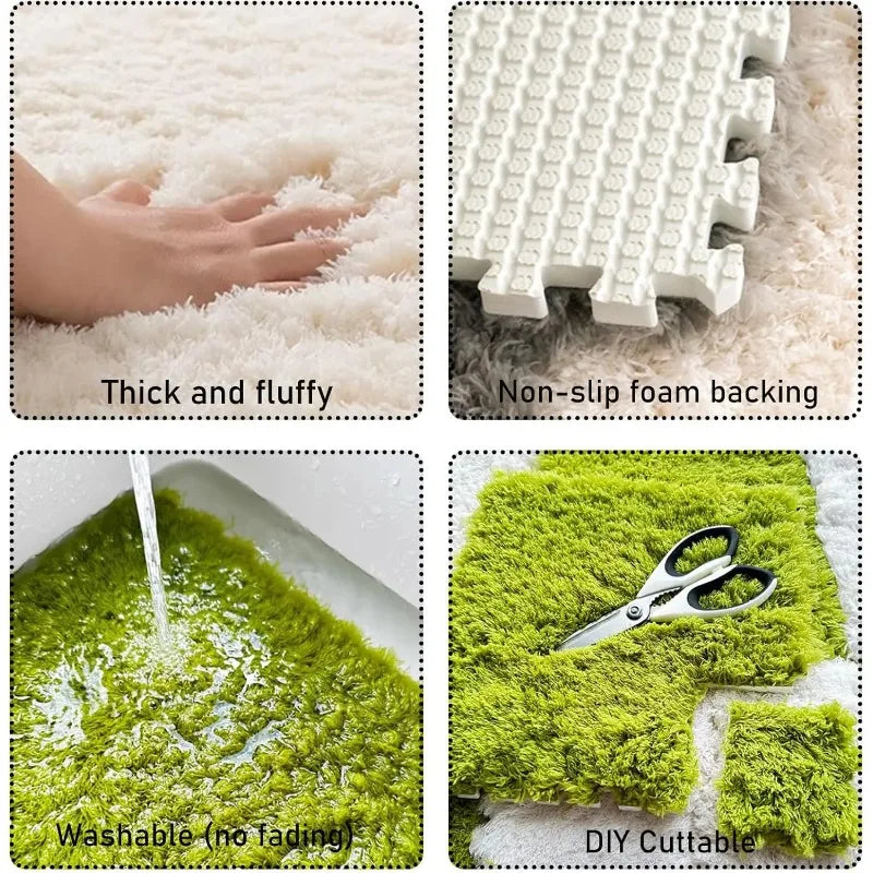 10PCS Fluffy Shaggy Carpet Tiles – Thick Non-Slip Soft Rug Mats