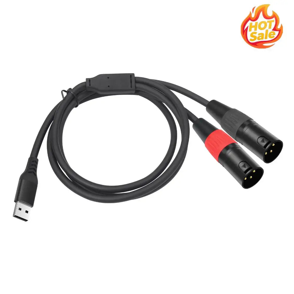 USB A to Dual XLR Male Stereo Audio Cable | 32-Bit DAC