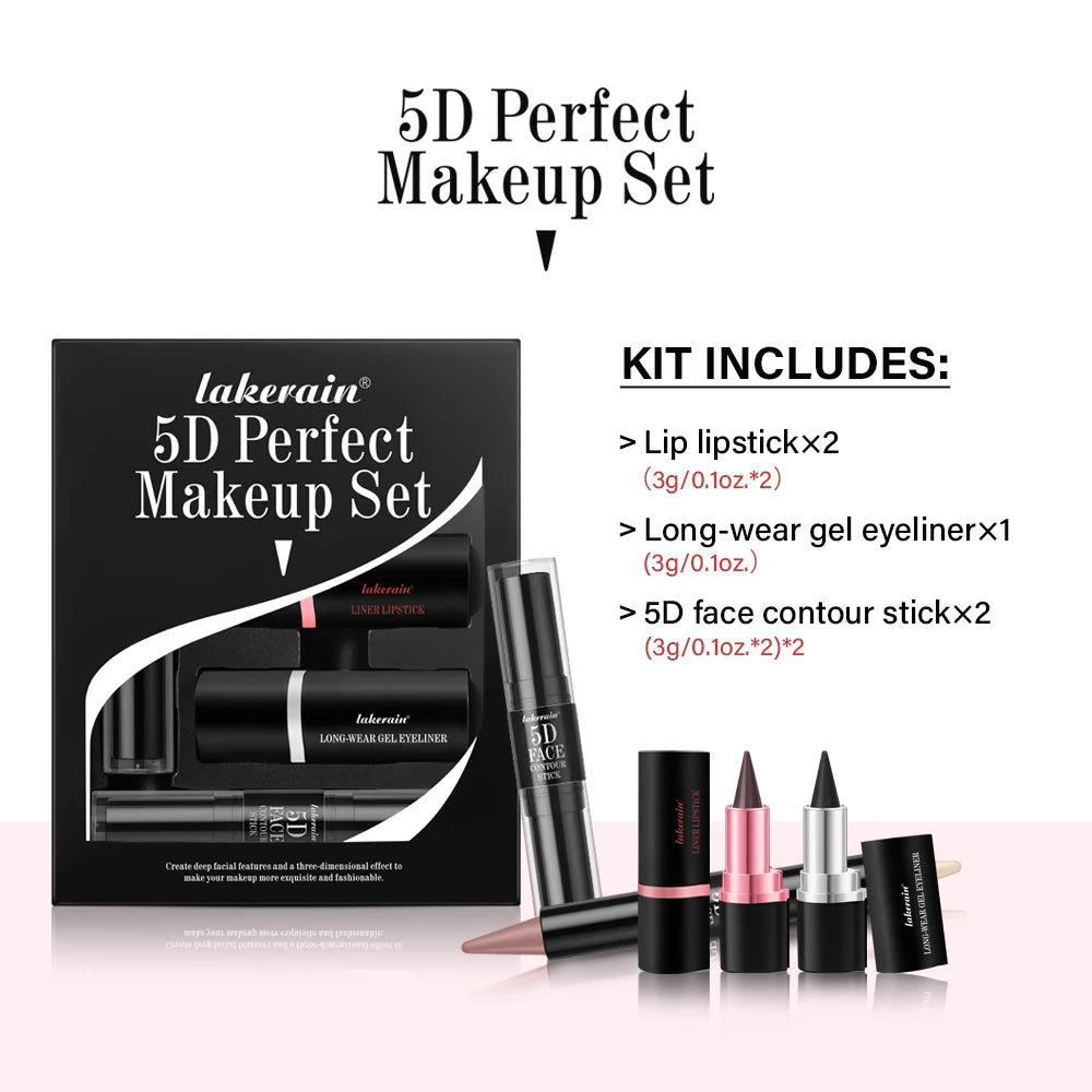 5pcs Perfect Makeup Set With Contouring Stick Eyeliner And Lipstick Easy Coloring Sweatproof Long Lasting Daily Makeup Set Peaceful Pleasures Health and Wellness