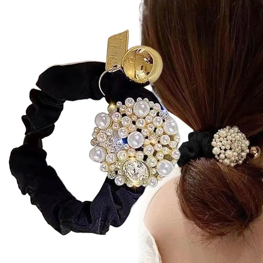 Pearl Rhinestone Hair Scrunchie – Luxury Floral Elastic Hair Tie Pearl Hair Scrunchie Oasis Select