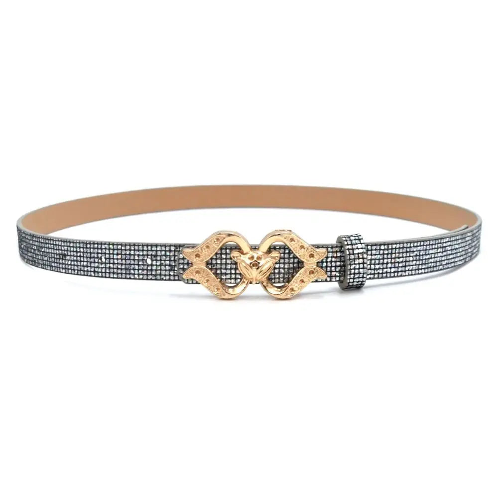 Women's Rhinestone Glitter Belt – Fox Buckle PU Leather