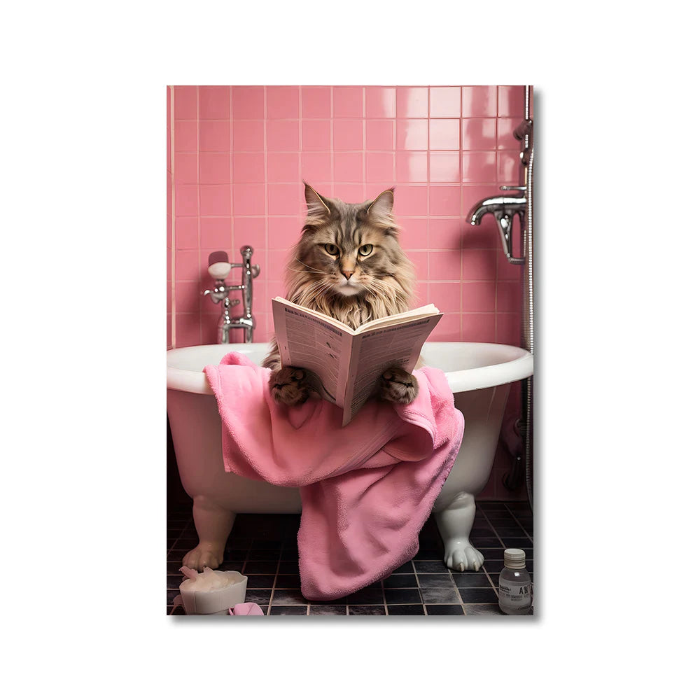 Funny Animals Toilet Canvas Painting Prints Gorilla Elephant Cat Dog Wall Poster Picture for Bathroom Room Home Decoration Peaceful Pleasures Health and Wellness 83416 50x70cm Unframed