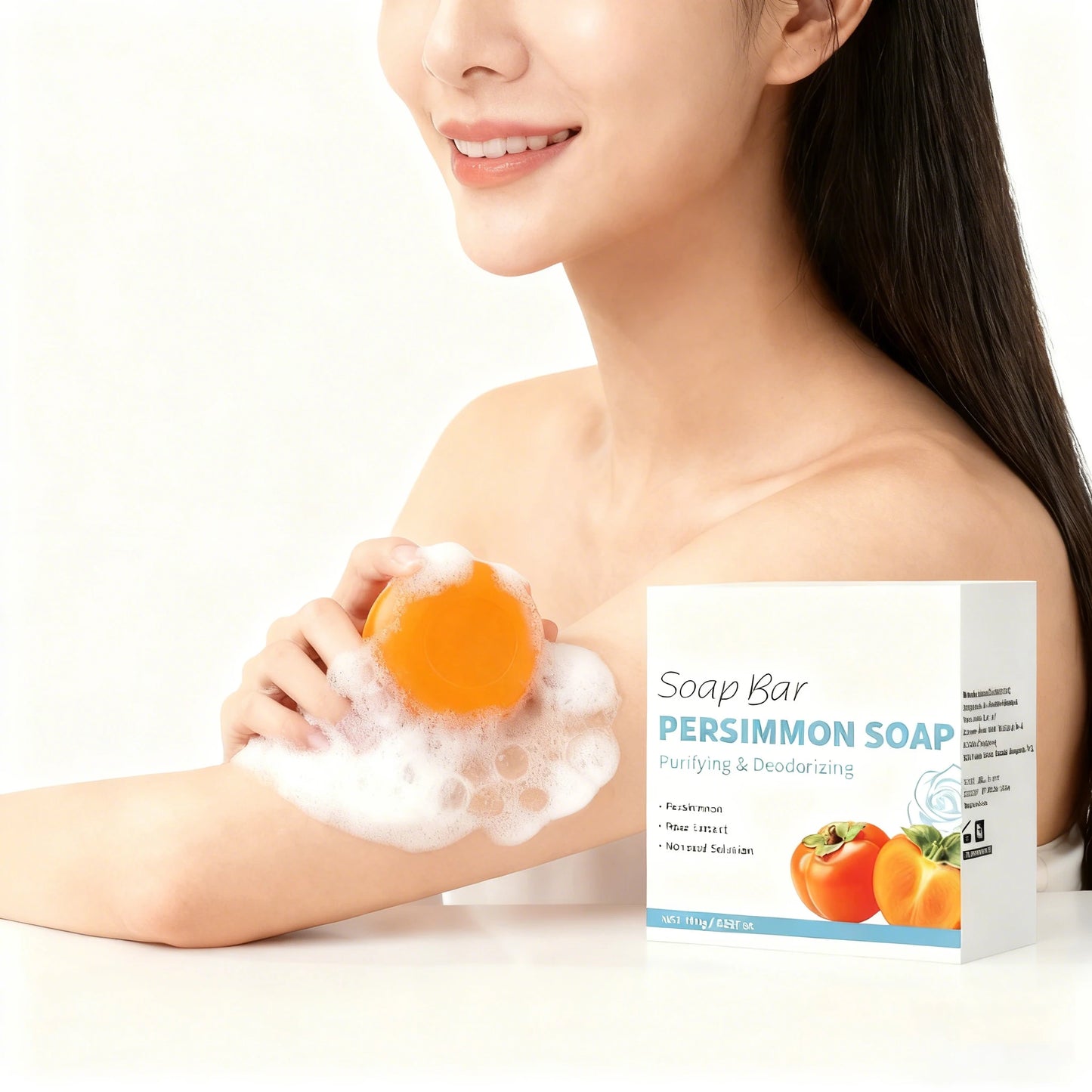 Persimmon Soap Bar Japanese Persimmon & Green Tea Extract For Men and Women Gentle on All Skin Types Deodorizing Soap Rose Scent Peaceful Pleasures Health and Wellness