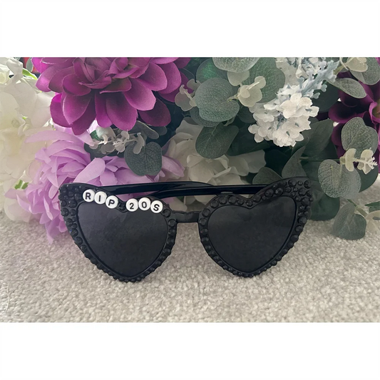 RIP 20s Heart Shaped Sunglasses | Funny 30th Birthday Party Gift Novelty Party Sunglasses Peaceful Pleasures Health and Wellness