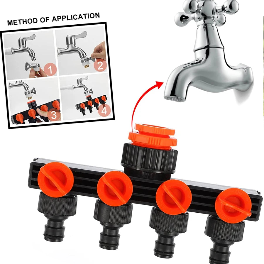 4-Way Garden Hose Splitter & Faucet Water Distributor Hose Splitter Peaceful Pleasures Health and Wellness