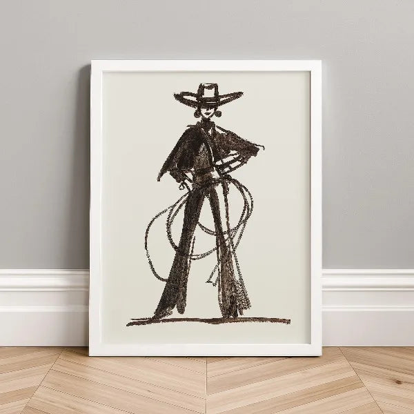Western Cowboy Cowgirl Line Poster Retro Southwestern Rodeo Fashion Ranch Canvas Painting Wall Art for Living Room Home Decor Peaceful Pleasures Health and Wellness 7 20x30cm