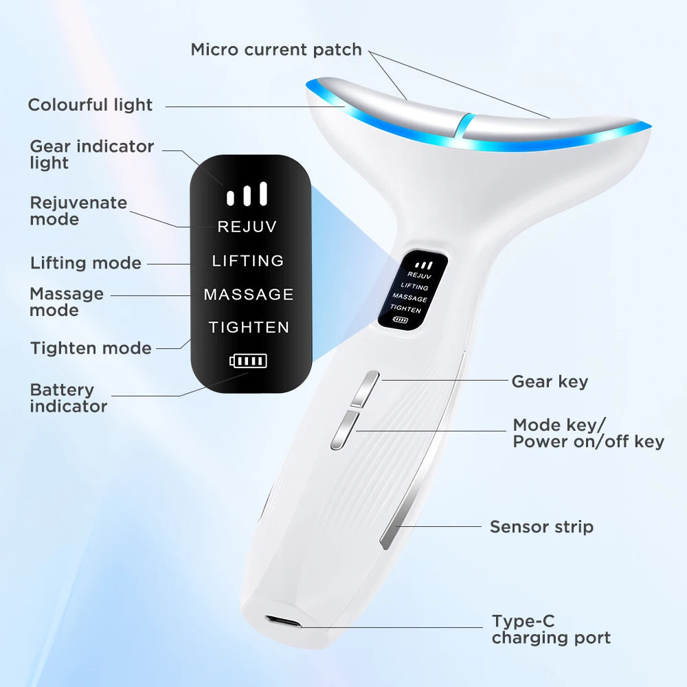 Microcurrent Neck Face Massager EMS Lifting Firming Skin Care Tightening Device LED Light Therapy for Neck Lines Reducer At Home Peaceful Pleasures Health and Wellness
