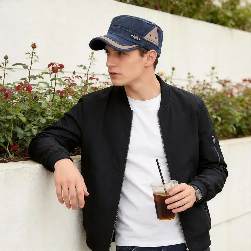 Retro Flat Top Cotton Sun Hat – UV Protection, Unisex