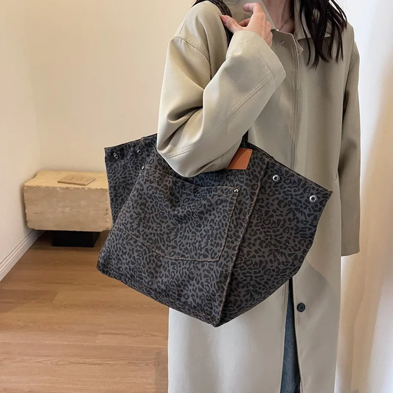 Women's Large Leopard Print Tote Shoulder Bag | Travel Bag