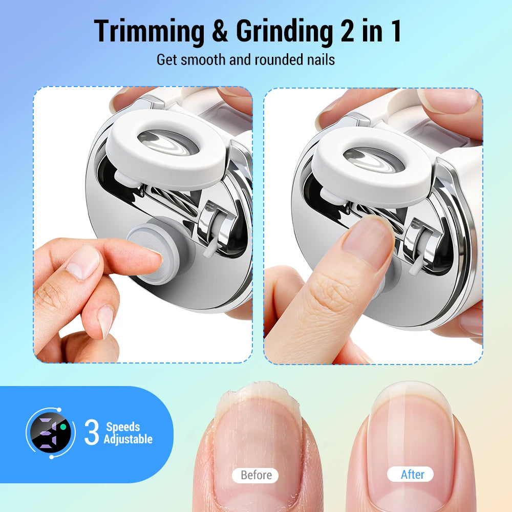 Automatic 2.5X Magnify Electric Nail Clipper for Whole Family Dual Cutter Heads Nail Trimmer LED Light Cuticle Remover Polisher Peaceful Pleasures Health and Wellness