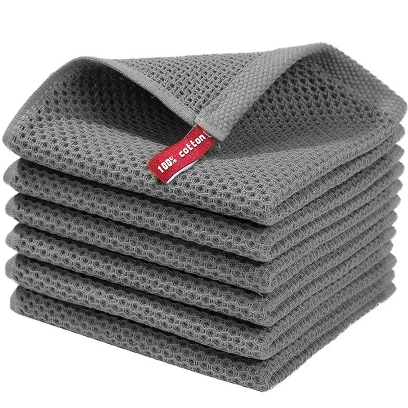 6-Pack Honeycomb Cotton Dish Towels – Absorbent & Streak-Free