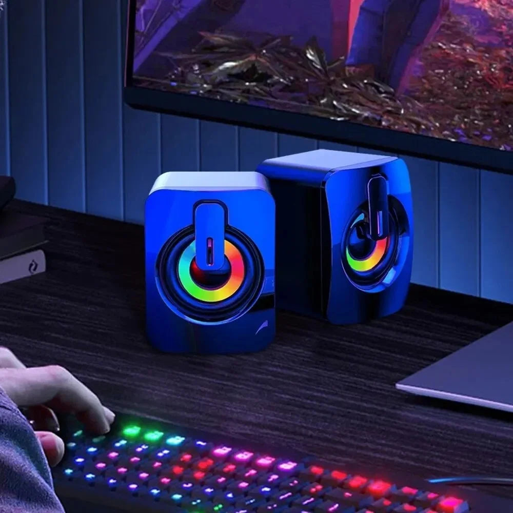 USB PC Speakers HiFi Stereo LED Light & Mic – Desktop & Laptop