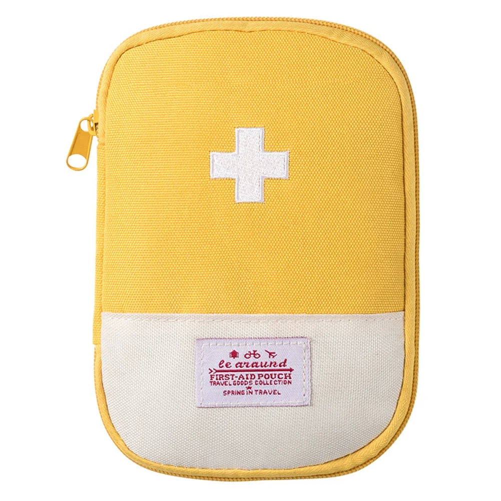 Portable First Aid Medical Kit Travel Outdoor Camping Useful Mini Medicine Storage Bag Camping Emergency Survival Bag Pill Case Peaceful Pleasures Health and Wellness Yellow 18x13cm