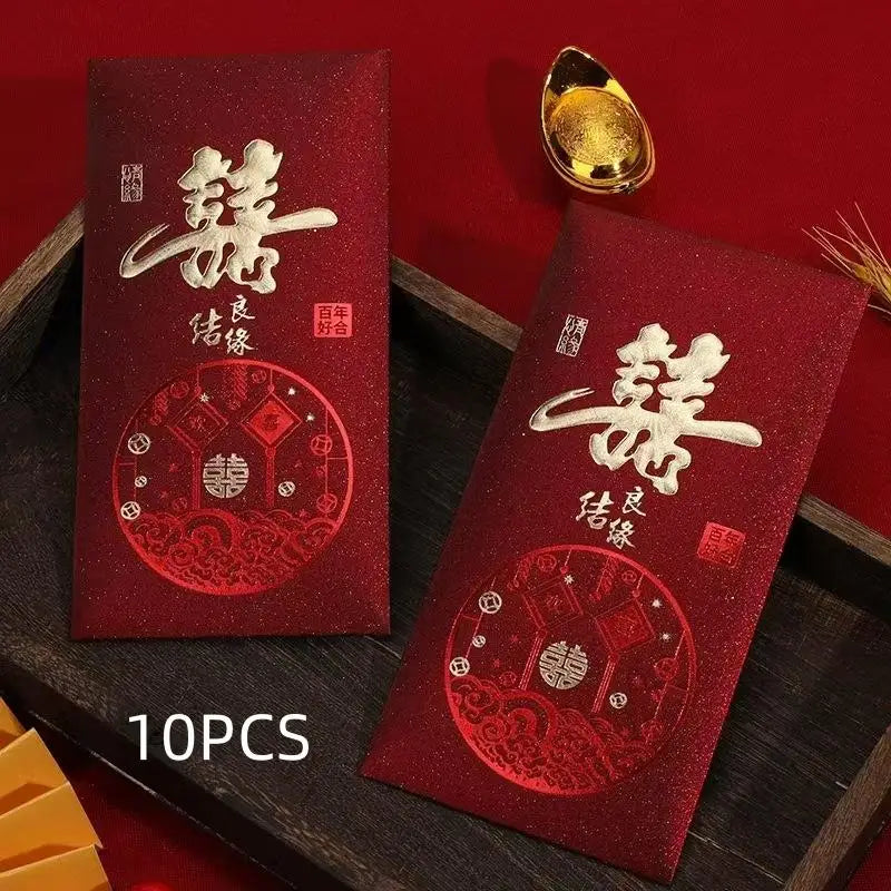 10-Pack Chinese New Year Snake Red Envelopes – Matte Gold