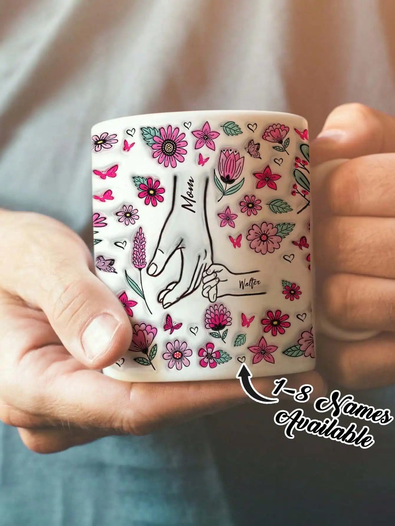 Custom Mom Name Mug Personalized Kids Names Flower Coffee Cup Mothers Day Gift for Mom Grandma Birthday Gift Peaceful Pleasures Health and Wellness