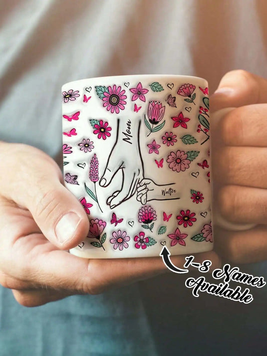 Custom Mom Name Mug Personalized Kids Names Flower Coffee Cup Mothers Day Gift for Mom Grandma Birthday Gift Peaceful Pleasures Health and Wellness