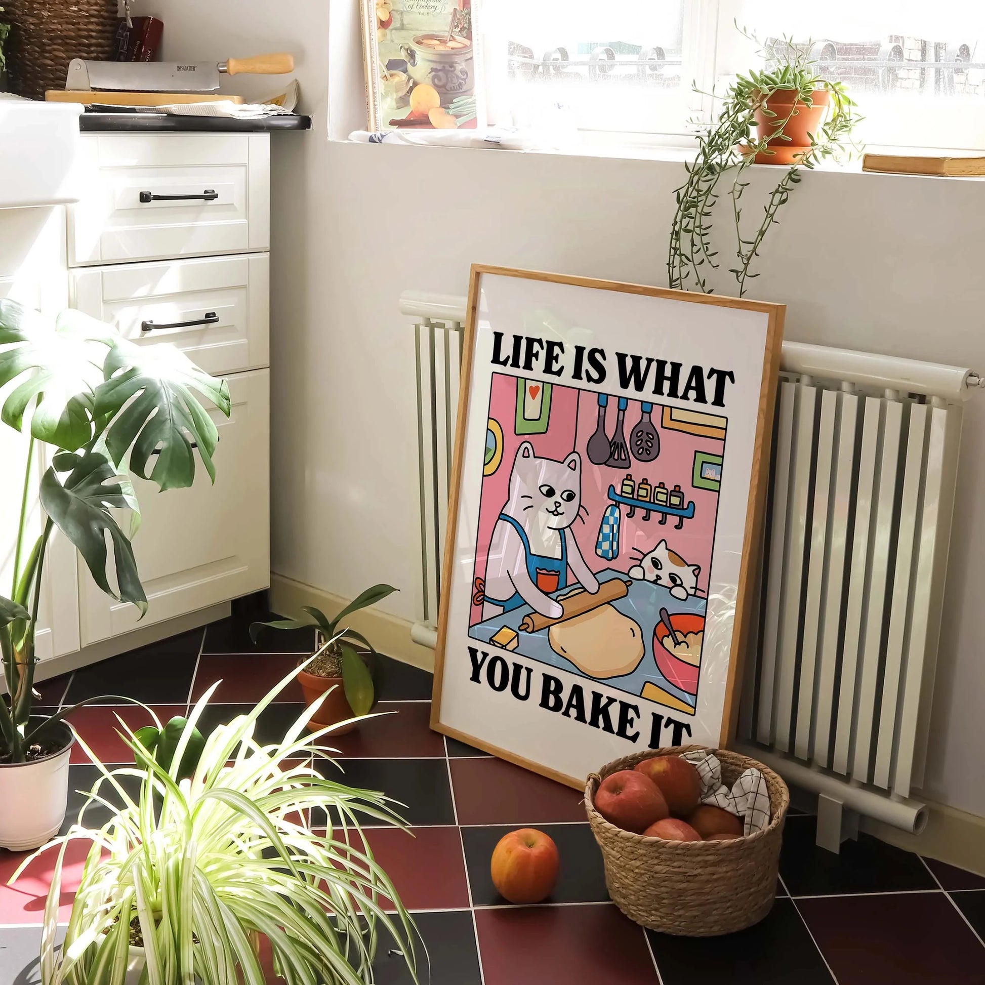 Life Is What You Bake It Cartoon Cat Wall Art Prints Canvas Painting Poster Picture For Living Children Room Home Decor Gift Peaceful Pleasures Health and Wellness