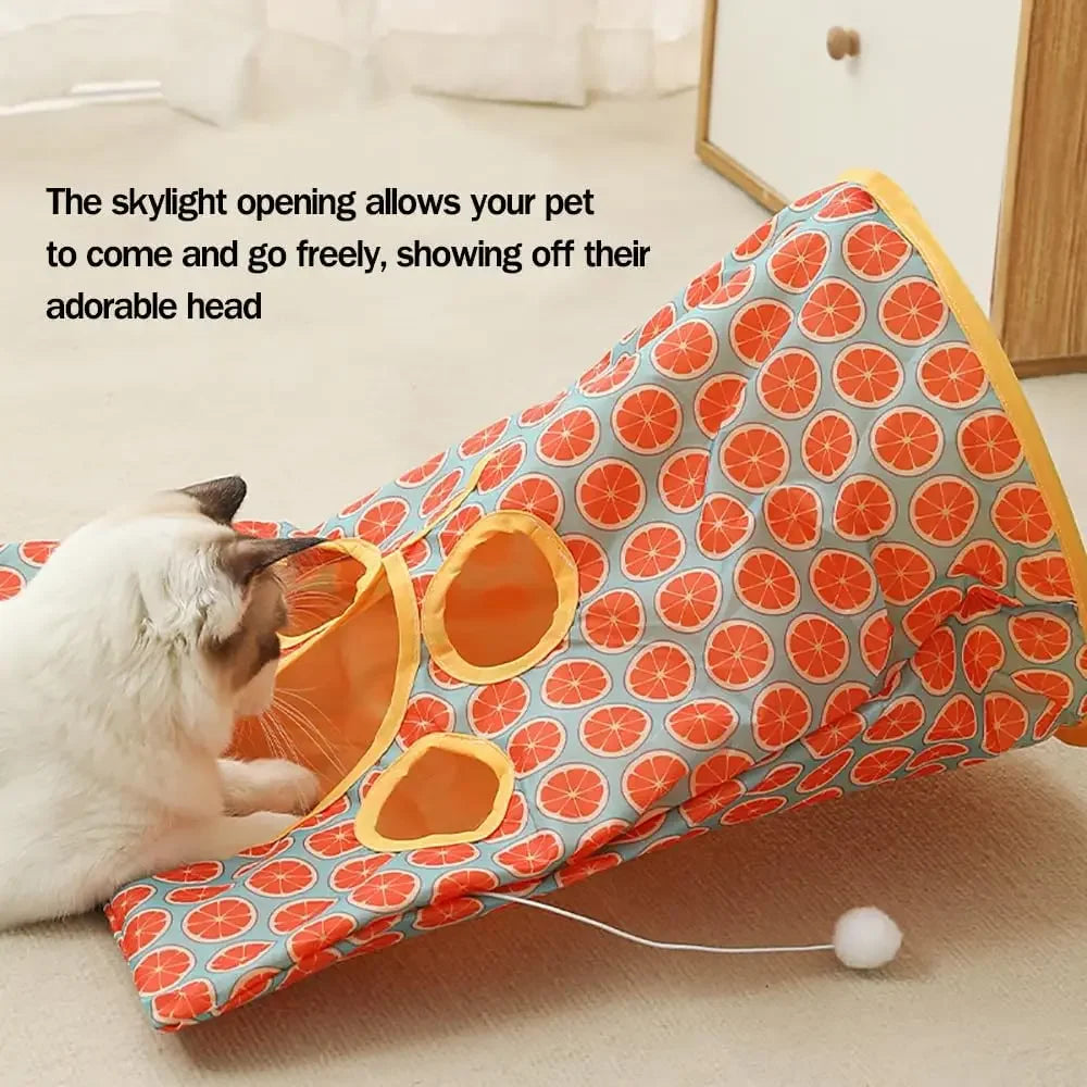 Foldable Cat Tunnel Toy – Crinkle Paper, Plush Balls & Mouse