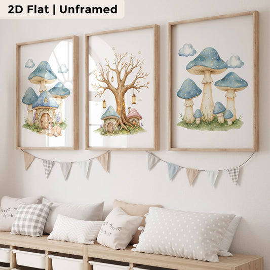 3-Piece Cartoon Mushroom Tree Canvas Wall Art | Kids Room Decor Canvas Wall Art Set Peaceful Pleasures Health and Wellness CH046-3pcs 50x70cm Unframed