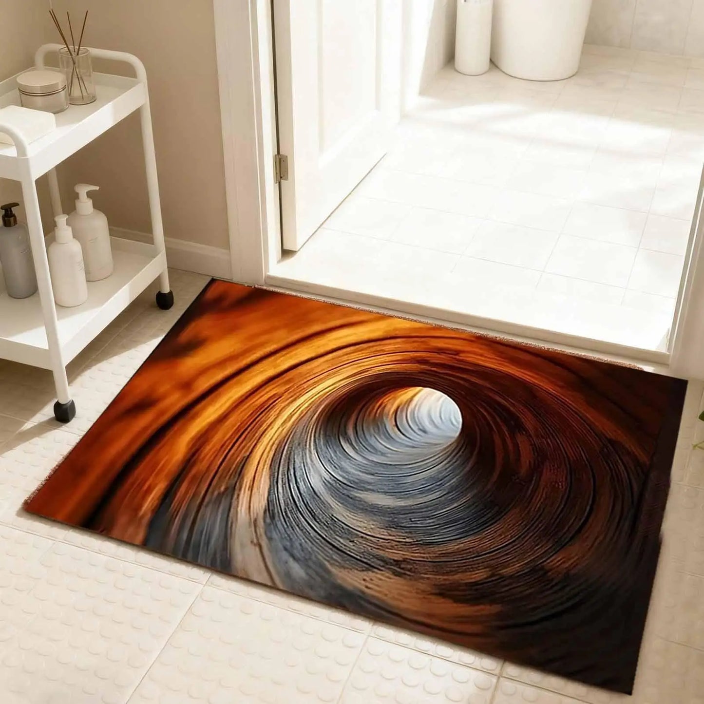 Bathroom Rug Abstract Non Slip Absorbent 3D Hole Optical Illusion Area Rug For Bedroom Study Guesthouse Front Door Sofa Side Peaceful Pleasures Health and Wellness