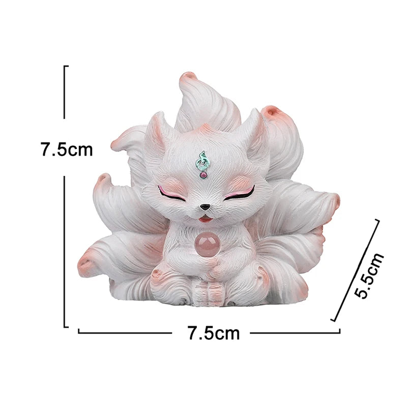 Resin Nine-Tailed Fox Miniature Statue | Aesthetic Home Decor