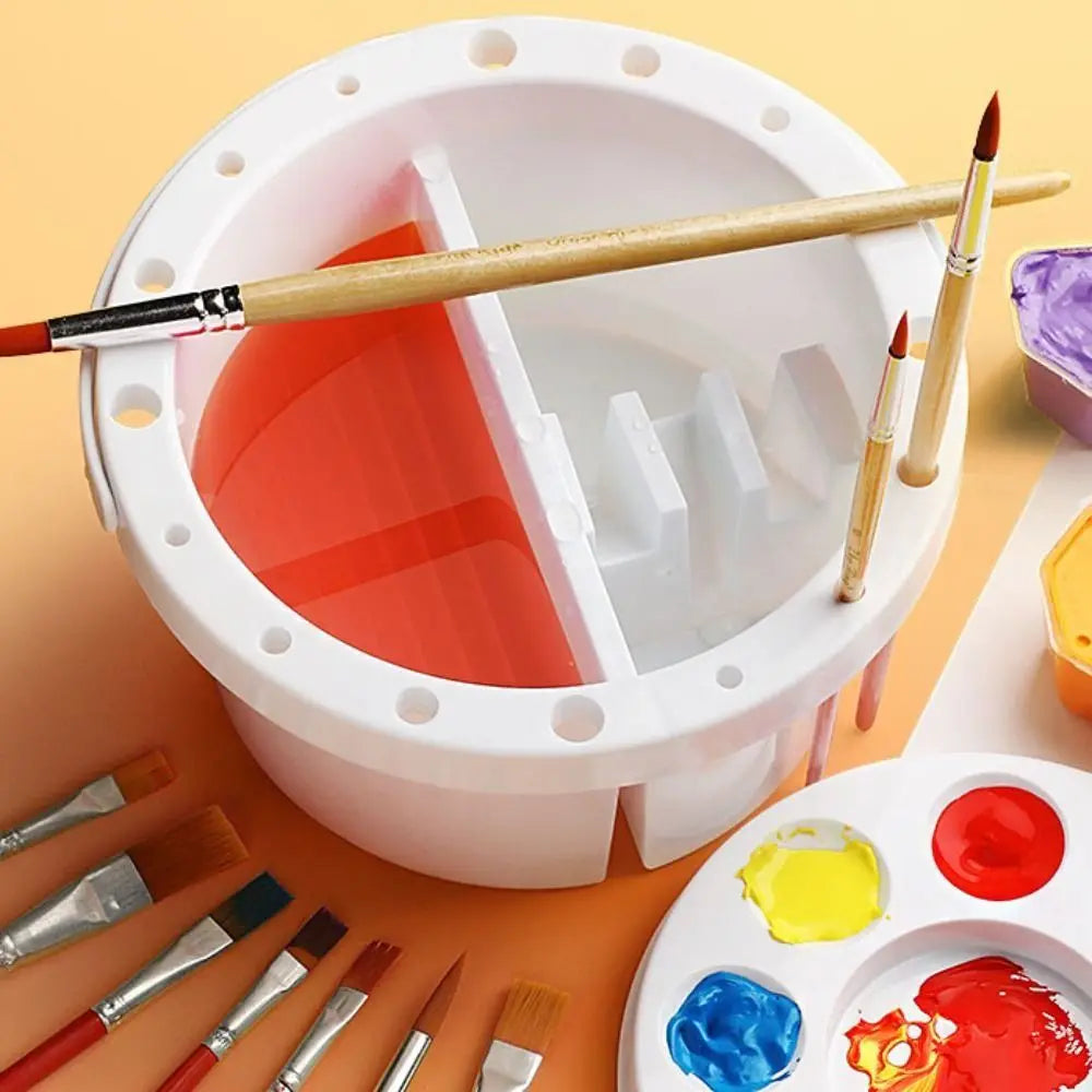 Multifunctional Brush Washer Bucket Portable Handheld Brush Cleaning Tool with Palette Lid Easy To Clean Painting Brush Holder Peaceful Pleasures Health and Wellness