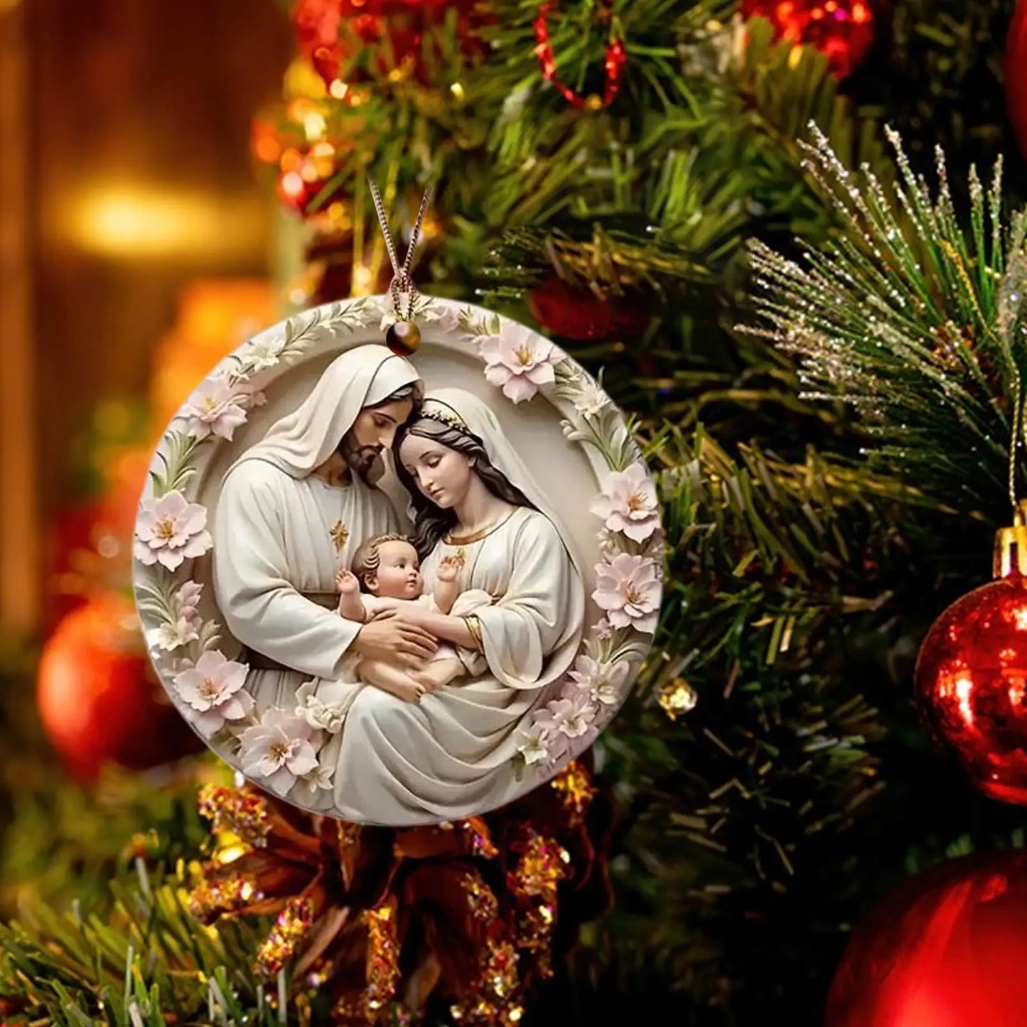 Nativity Scene 2D Acrylic Christmas Ornament | Holy Family Gift