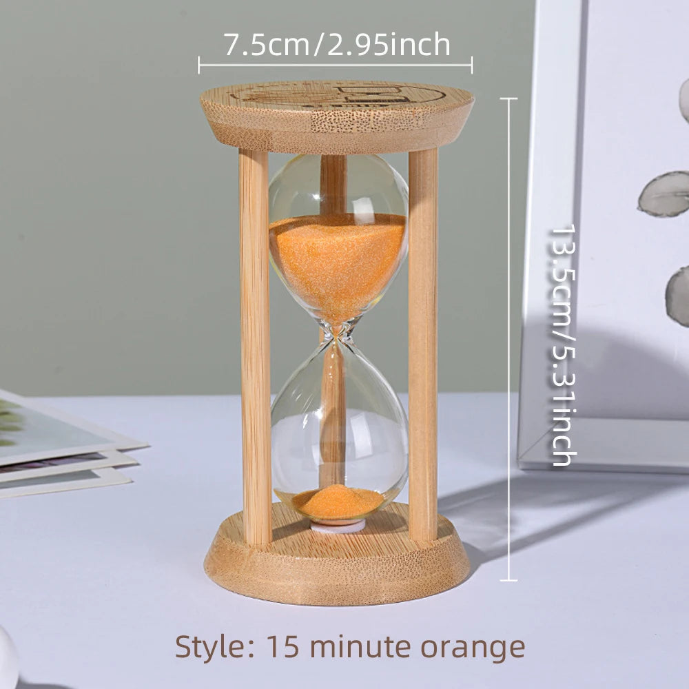 1PCS 3/5/10/15/30 Minutes Wooden Hourglass Timer Home Living Room Desktop Decoration Children Birthday Gift Portable Sand Clock Peaceful Pleasures Health and Wellness 15 Min-Orange