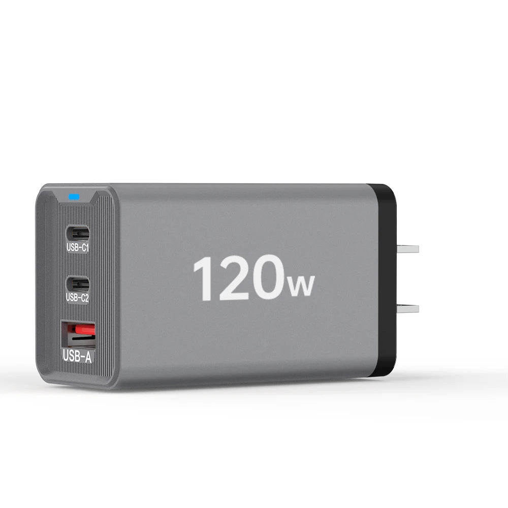 120W 3-Port USB-C Fast Charger PD3.0 QC3.0 Wall Adapter