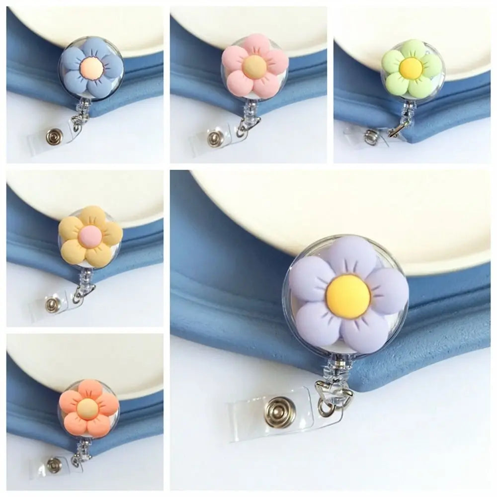 Retractable Nurse Badge Reel Cartoon Flora Chest Card Flower Badge Holder ID Card Work Card Easy Pull Buckle Peaceful Pleasures Health and Wellness