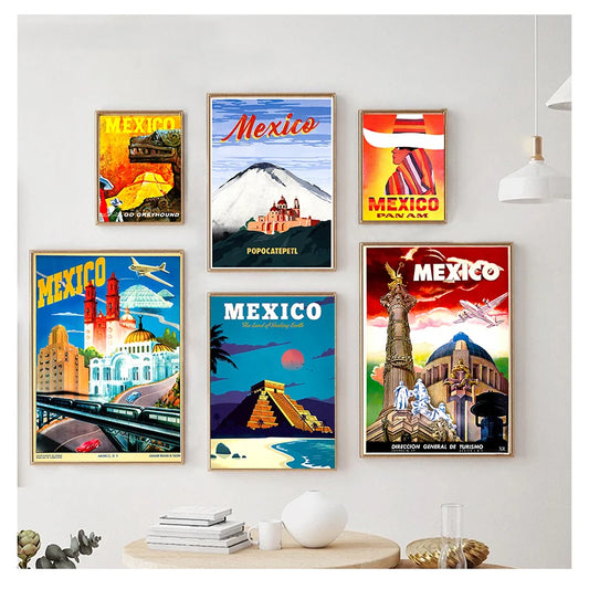 Mexico Mayan Pyramid Vintage Canvas Wall Art Poster | Home Decor Canvas Wall Art Poster Peaceful Pleasures Health and Wellness