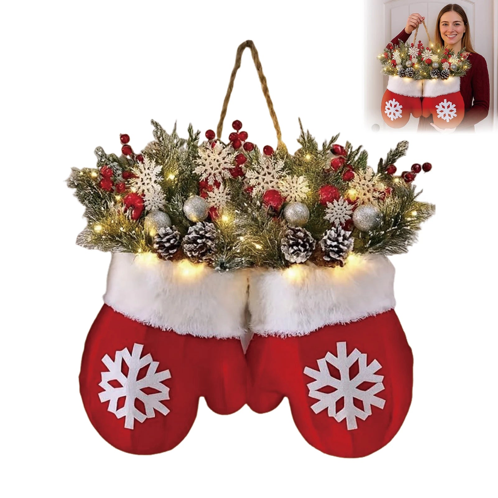 Christmas Gloves Wreath with Light Beautiful Hanging Pendant Christmas Crafts for Christmas Indoor Outdoor Wall Decor Peaceful Pleasures Health and Wellness
