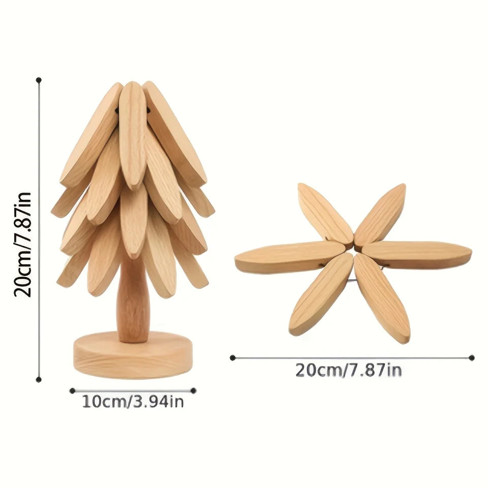 Collapsible Bamboo Tree Trivet | Hot Dish Pad & Table Decor