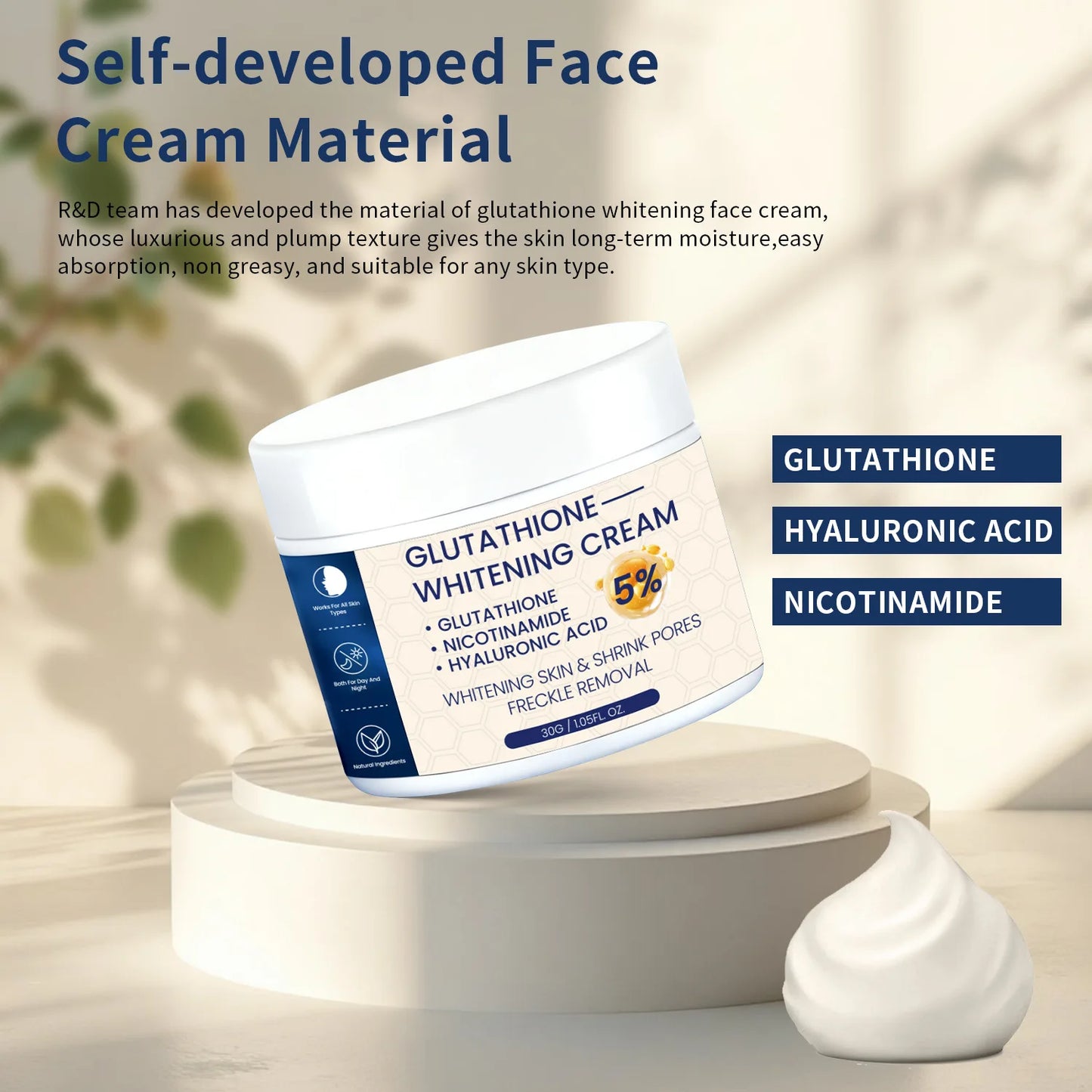 Whitening Face Cream, Reduce Dark Spots, Sun Spots, Melanin, With Collagen, Glutathione, Even Skin Tone For All Skin Types Peaceful Pleasures Health and Wellness