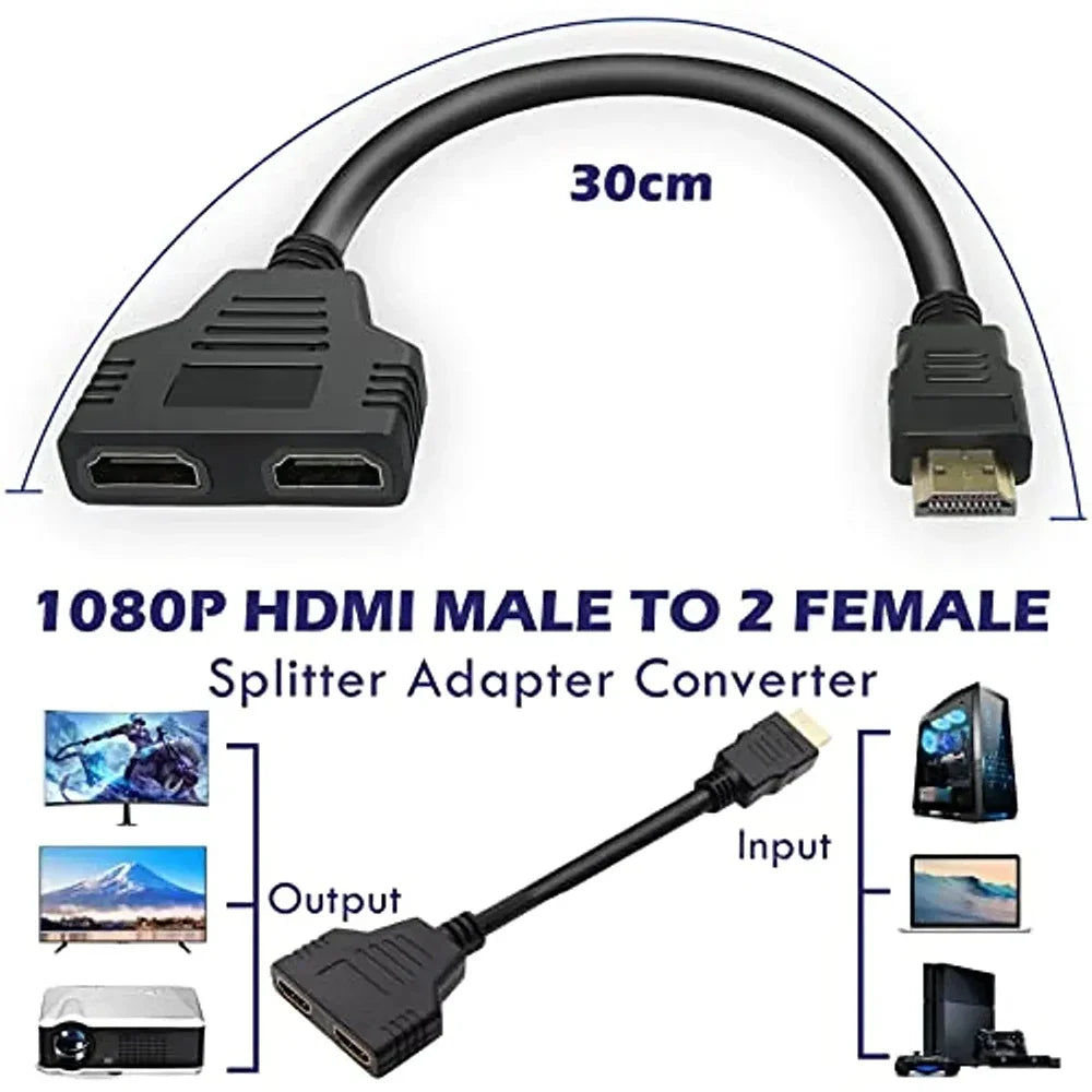 HDMI Splitter 1 in 2 Out – 4K Male to Dual Female Y Cable