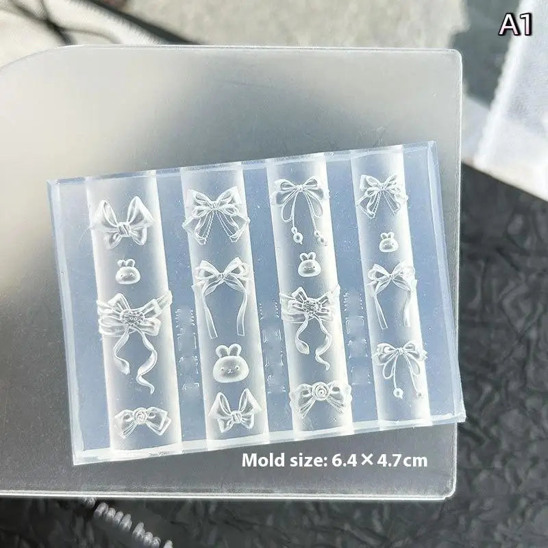 Cartoon Rabbit Bow Nail Art Silicone Mold Stamp DIY Manicure Tools for Nail Decoration Relief Accessory Peaceful Pleasures Health and Wellness A1