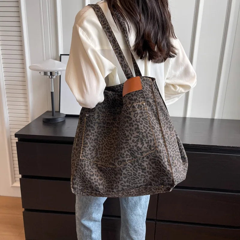 Women's Large Leopard Print Tote Shoulder Bag | Travel Bag