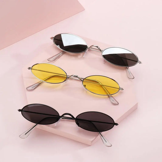 Retro Oval Sunglasses UV400 Vintage Unisex Alloy Frame Vintage Sunglasses Oasis Select Gold - Green