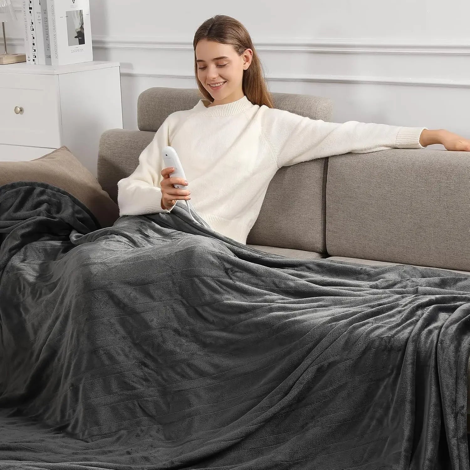 Queen Size Electric Heated Blanket with Dual Controllers, 5 Heat Levels, Auto Off & Machine Washable Peaceful Pleasures Health and Wellness