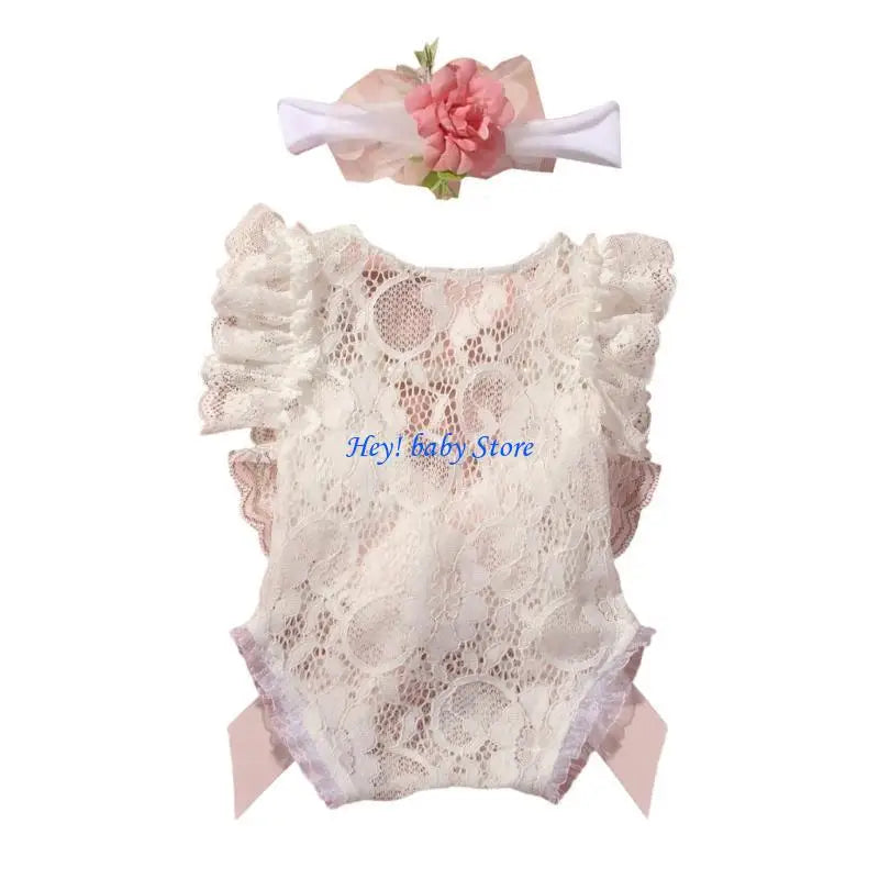 Newborn Lace Romper & Floral Headband Set | Baby Photo Props