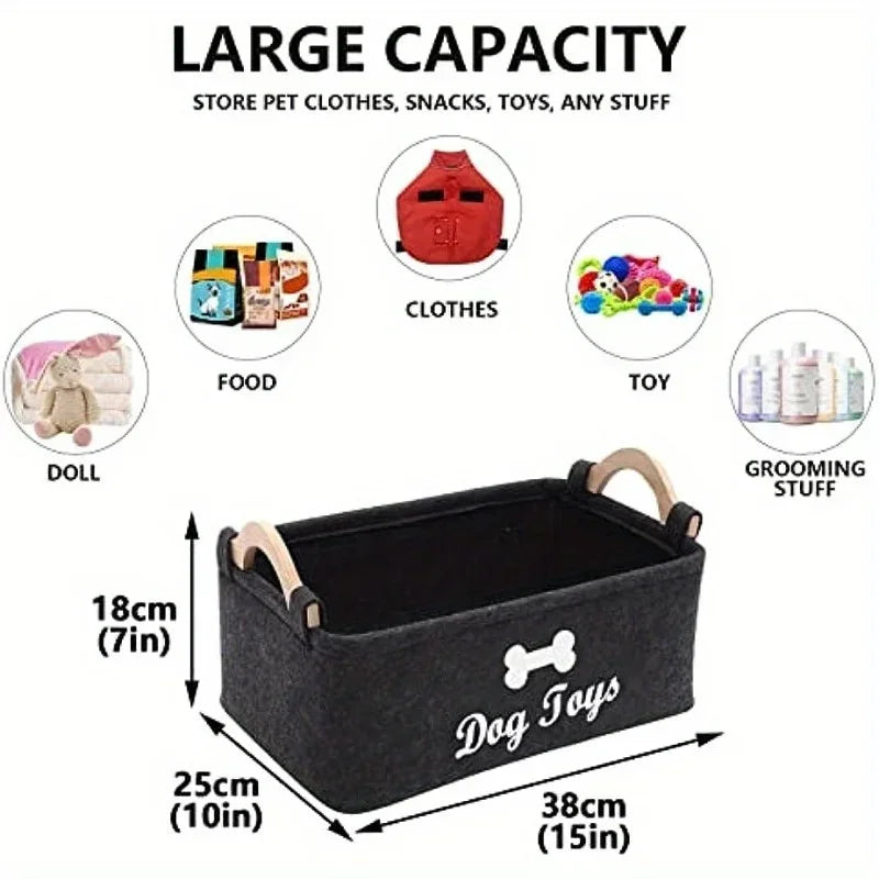 Felt Pet Toy Storage Basket – Cat & Dog Organizer | Letter Print