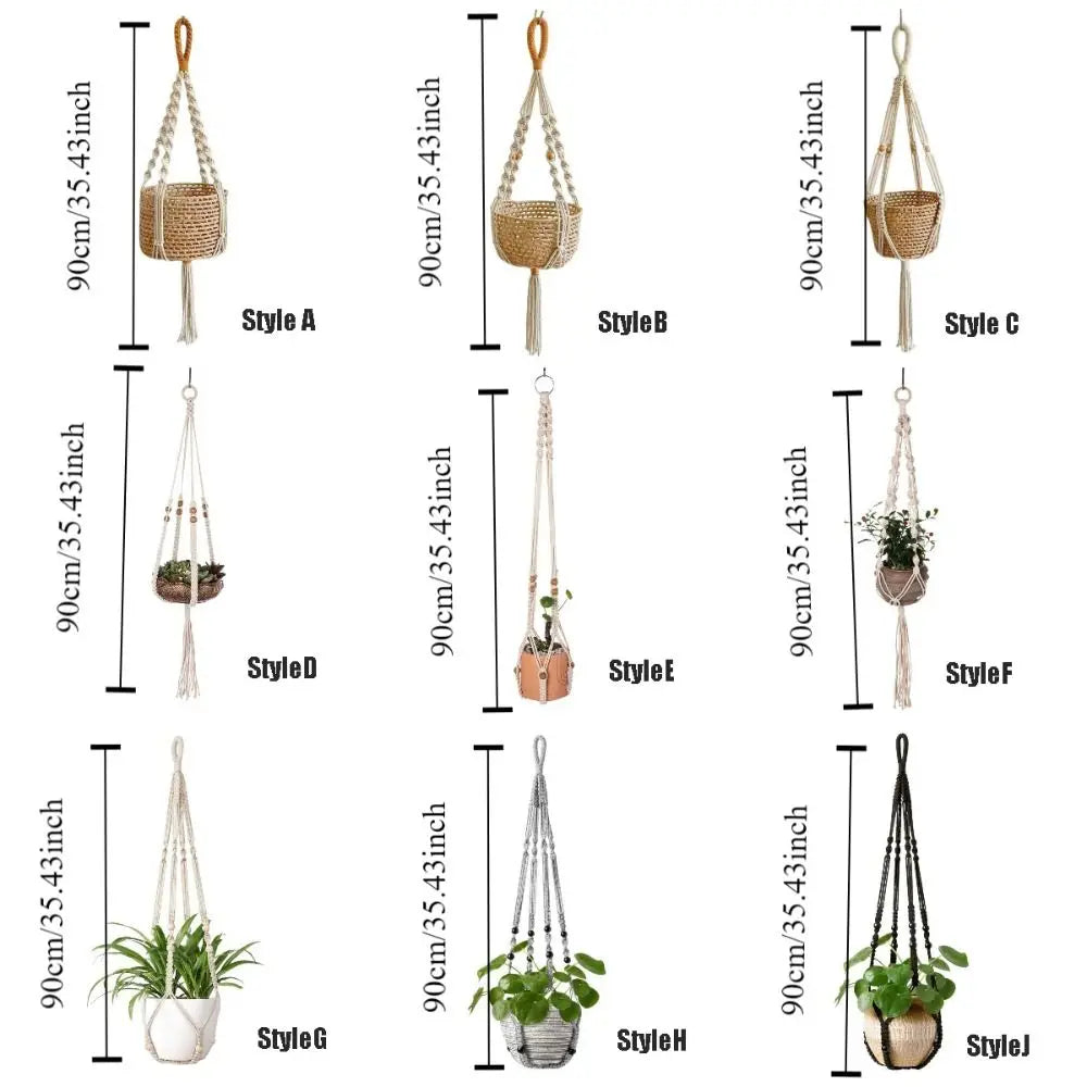 Boho Macrame Cotton Rope Plant Hanger – Handmade Tassel Basket