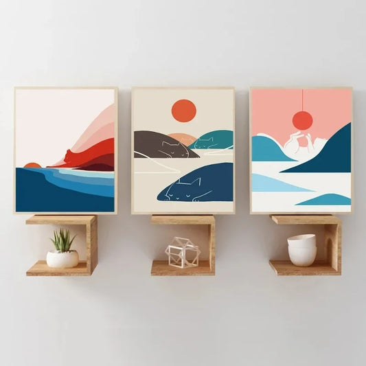 Scandinavian Minimalist Cat Canvas Wall Art | Abstract Poster Canvas Wall Art Peaceful Pleasures Health and Wellness