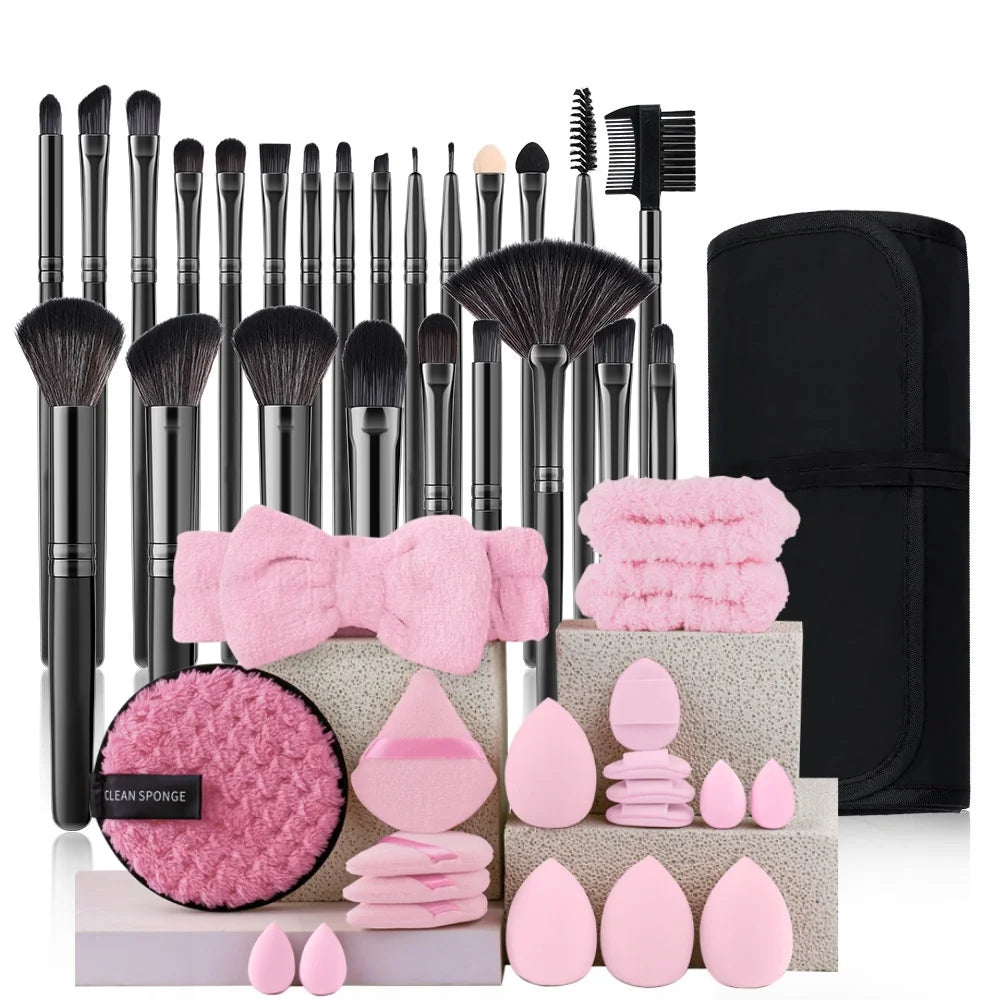 24-Piece Professional Black Makeup Brush Set with Bag