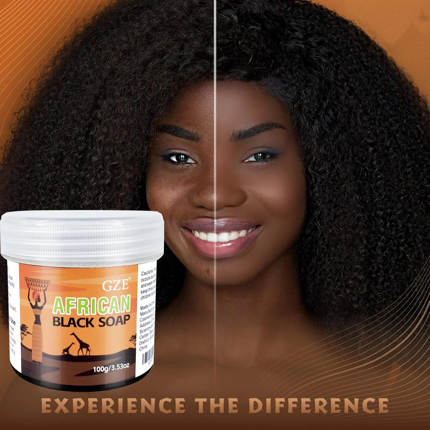 GZE African Black Soap 3-in-1 Face Hair Body Cleanser 100g African Black Soap Peaceful Pleasures Health and Wellness