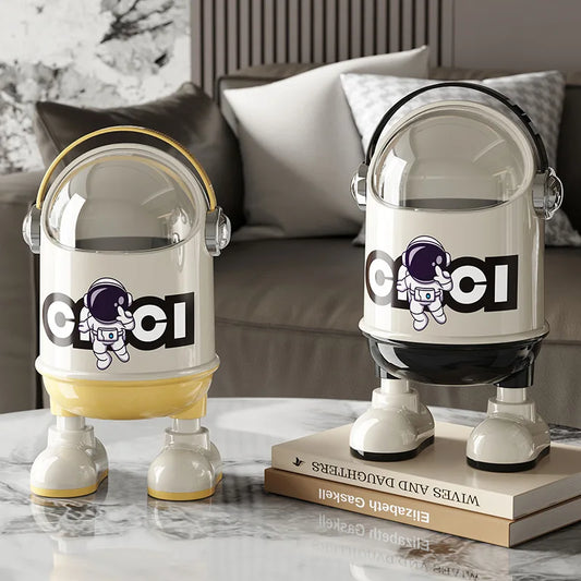 Astronaut Desktop Trash Bin – Covered Mini Waste Basket Mini Desktop Trash Bin Peaceful Pleasures Health and Wellness