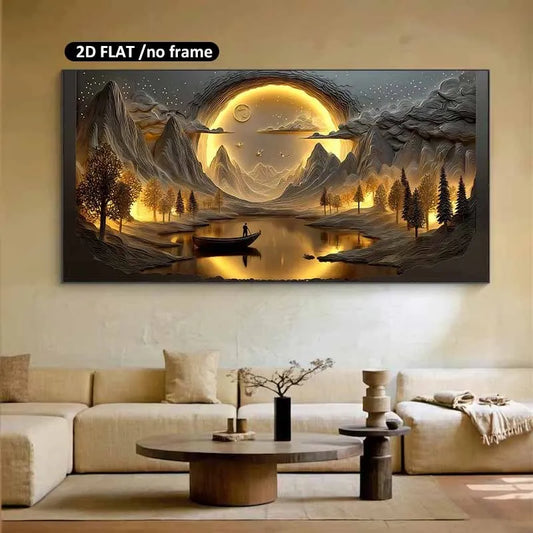 Moonlit Mountain Lake Canvas Print | Modern Frameless Wall Art Canvas Wall Art Peaceful Pleasures Health and Wellness 30x60cm No Frame ZLH10439